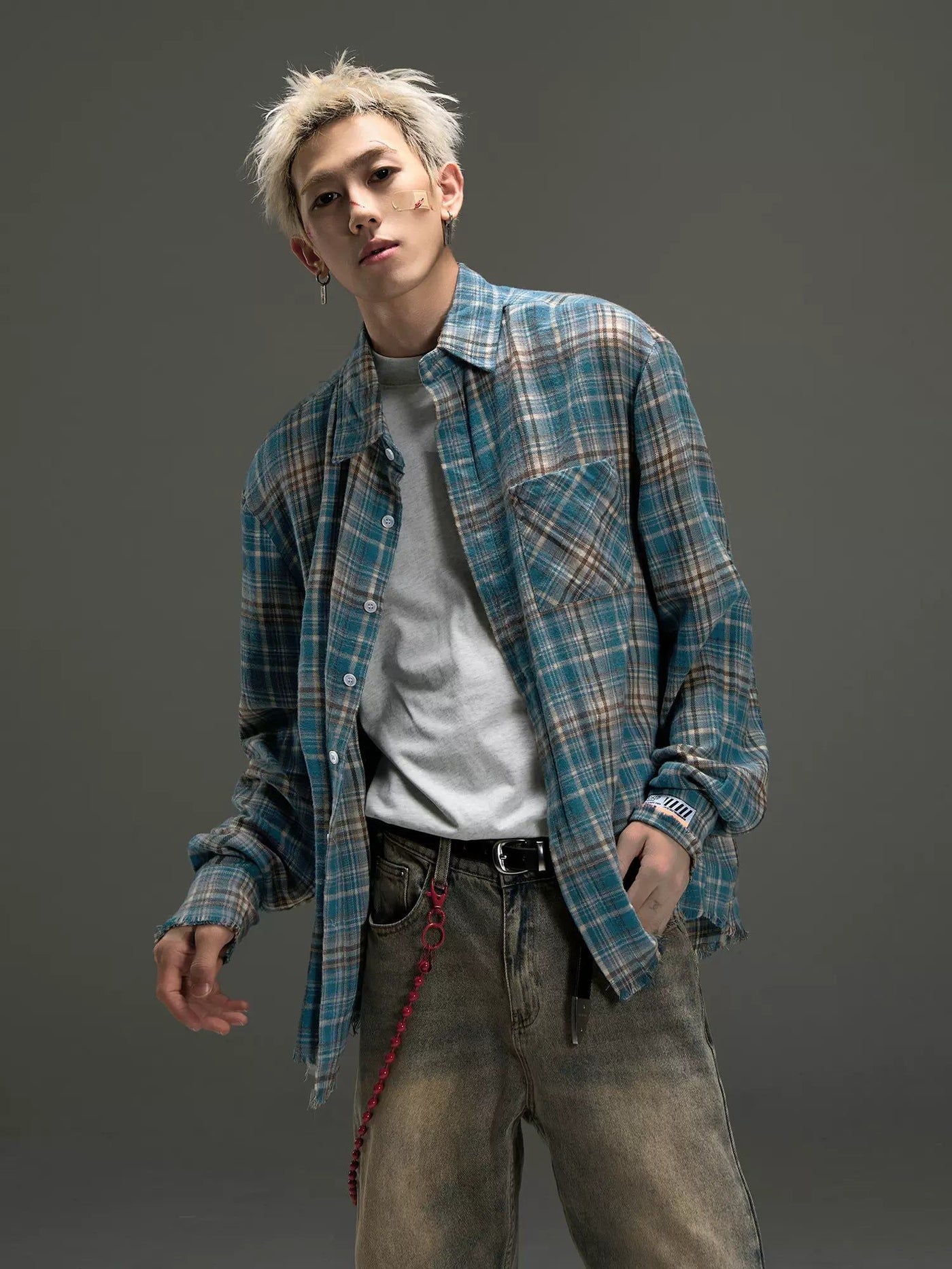 Frayed Ends Plaid Shirt Korean Street Fashion Shirt By MaxDstr Shop Online at OH Vault