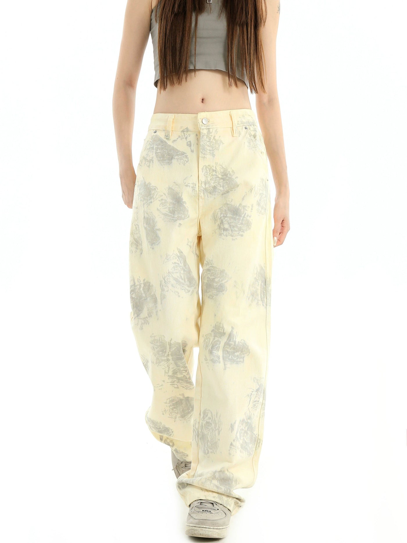 Washed Abstract Print Jeans