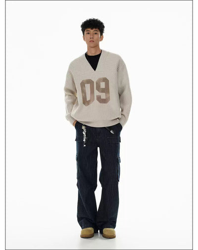 Number 09 V-Neck Sweater Korean Street Fashion Sweater By Mr Nearly Shop Online at OH Vault