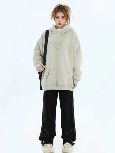 Plushy Embroidered Logo Hoodie Korean Street Fashion Hoodie By INS Korea Shop Online at OH Vault