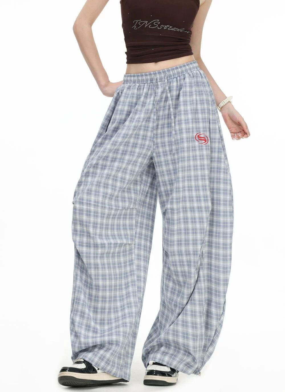Drawstring Plaid Scimitar Pants Korean Street Fashion Pants By INS Korea Shop Online at OH Vault
