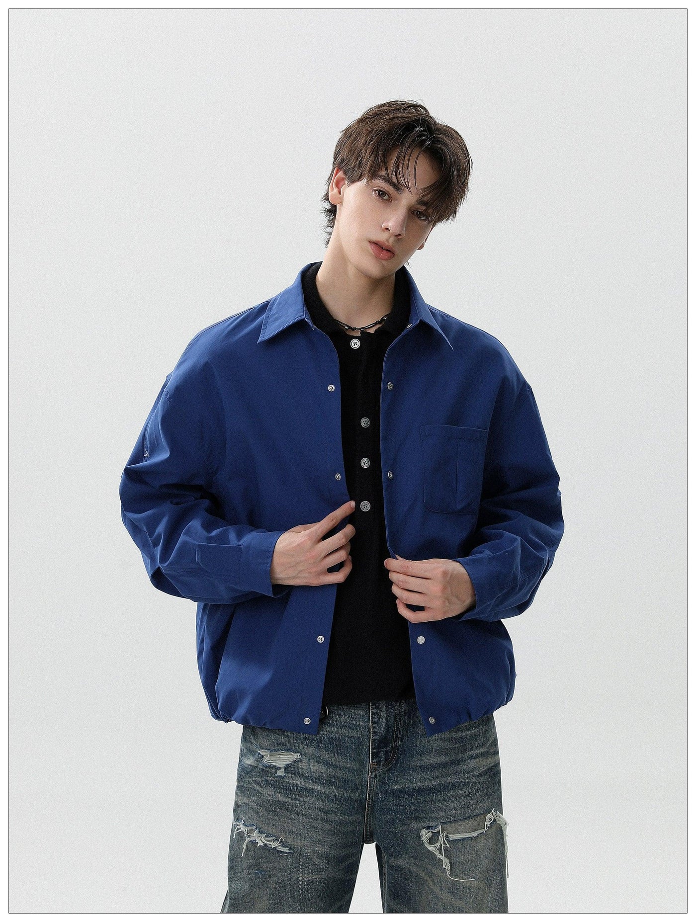 Solid Front Pocket Snap Buttoned Shirt Korean Street Fashion Shirt By Mr Nearly Shop Online at OH Vault