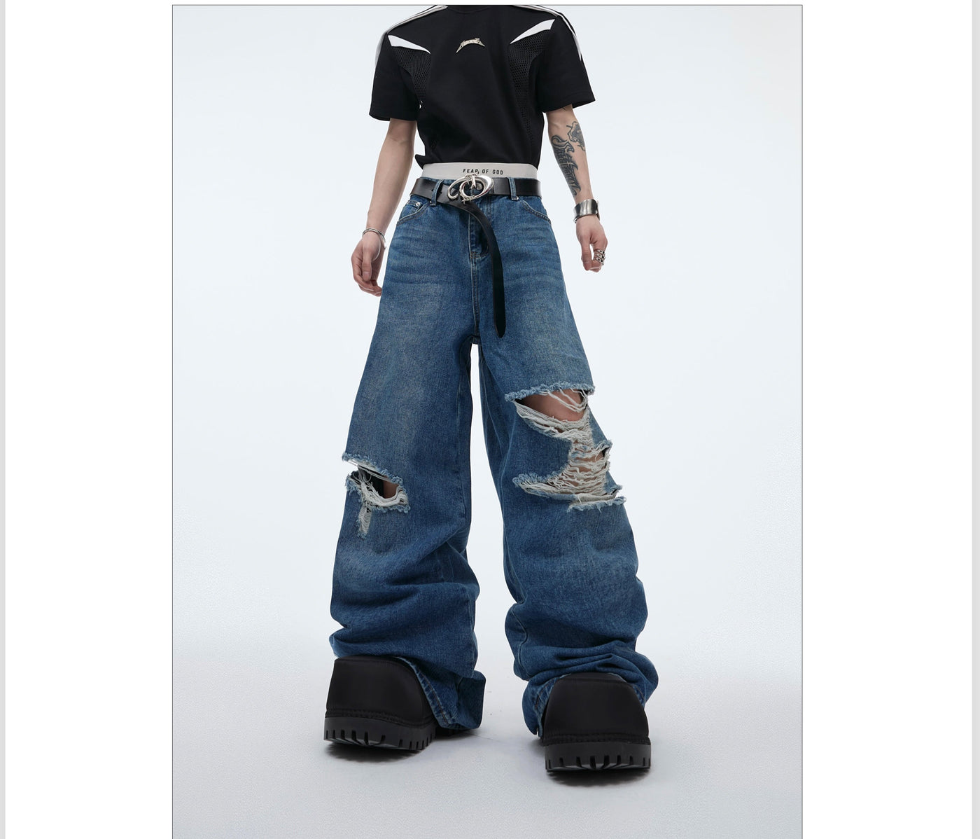 Ripped Wide Cut Jeans Korean Street Fashion Jeans By Argue Culture Shop Online at OH Vault