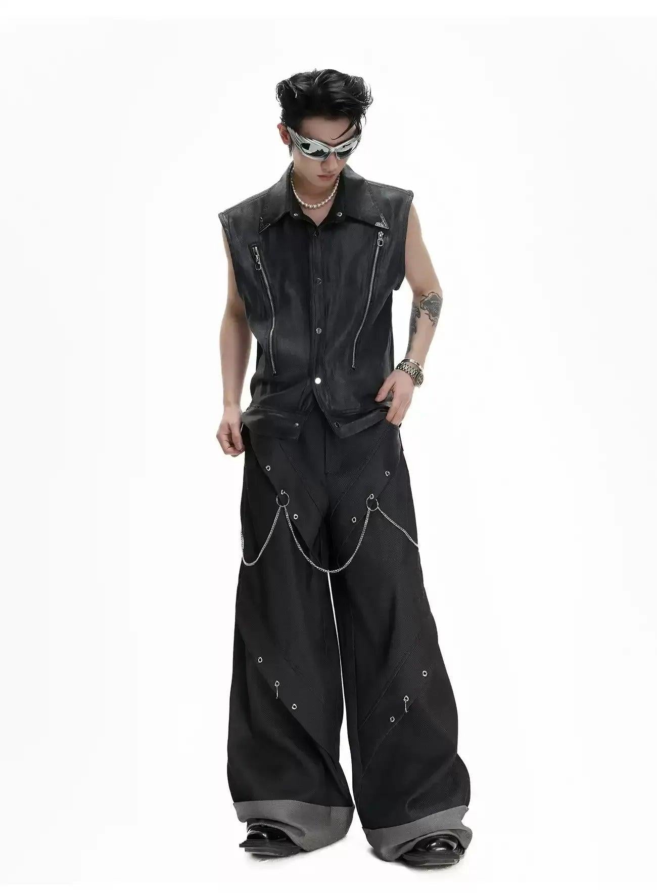 Structured Eyelets and Chains Pants Korean Street Fashion Pants By Argue Culture Shop Online at OH Vault