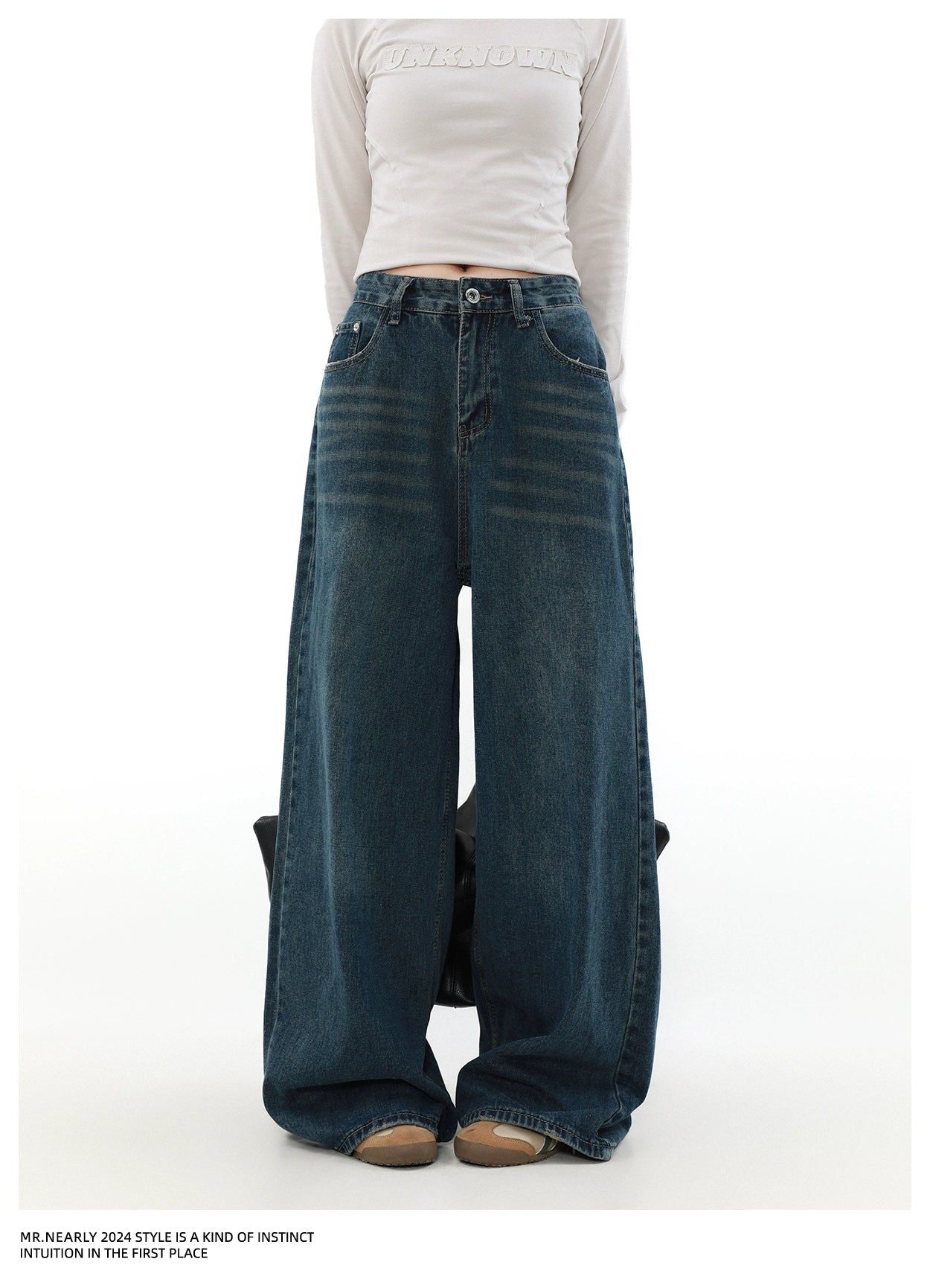 Whiskers Fade Wide Jeans Korean Street Fashion Jeans By Mr Nearly Shop Online at OH Vault