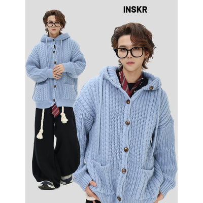 Multi-Pattern Buttoned Hooded Sweater Korean Street Fashion Sweater By INS Korea Shop Online at OH Vault
