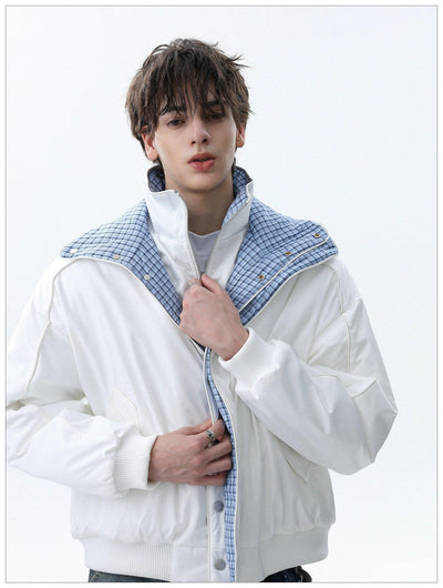 Checker Spliced Bomber Jacket Korean Street Fashion Jacket By Mr Nearly Shop Online at OH Vault