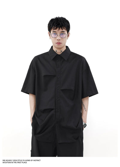 Solid Color Pleated Shirt Korean Street Fashion Shirt By Mr Nearly Shop Online at OH Vault