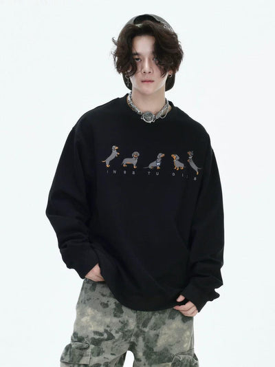 Dachshund Embroidery Crewneck Korean Street Fashion Crewneck By INS Korea Shop Online at OH Vault