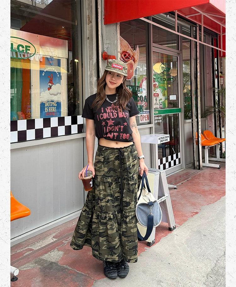 Drawstring Camouflage Long Skirt Korean Street Fashion Skirt By Made Extreme Shop Online at OH Vault