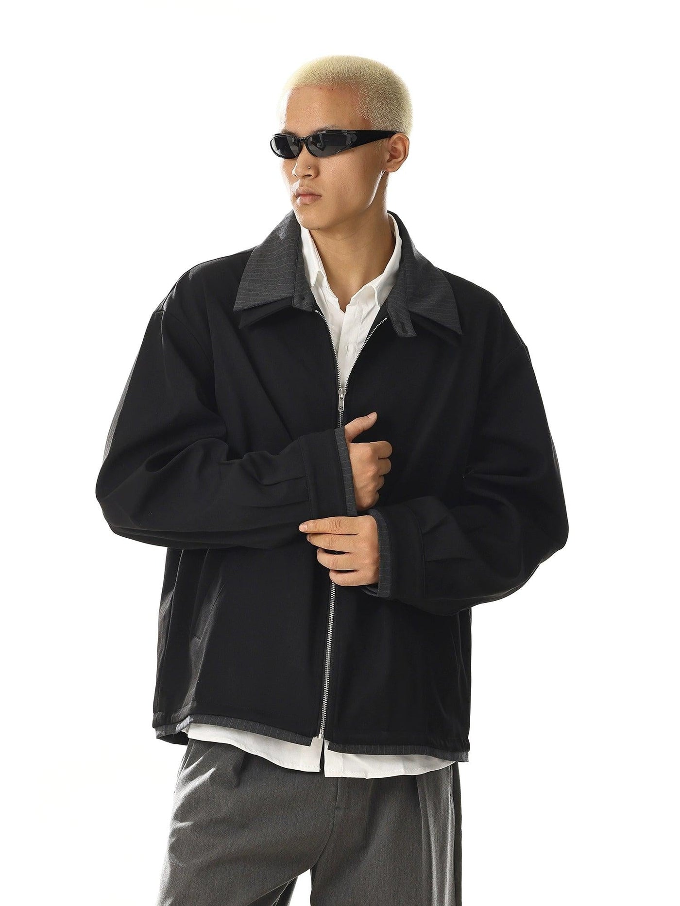 Striped Layered Zipped Jacket Korean Street Fashion Jacket By MEBXX Shop Online at OH Vault