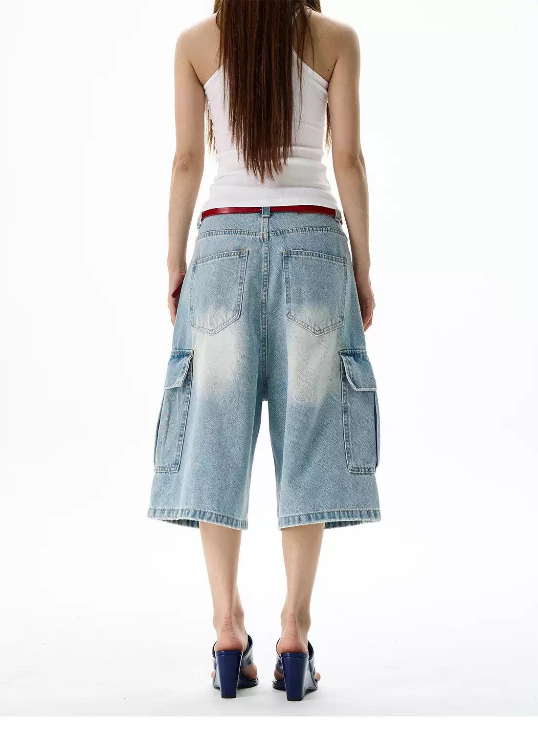 Faded Highlight Denim Shorts Korean Street Fashion Shorts By 77Flight Shop Online at OH Vault
