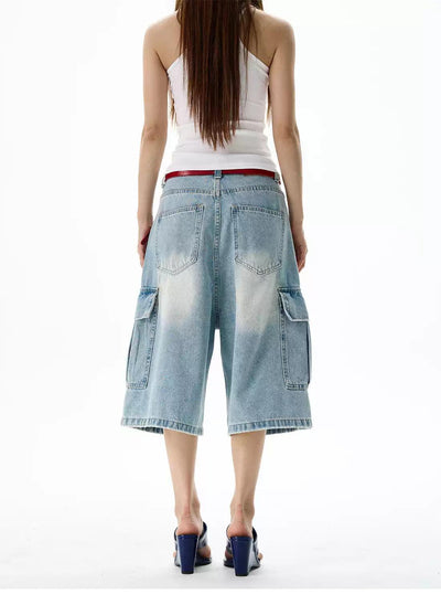Faded Highlight Denim Shorts Korean Street Fashion Shorts By 77Flight Shop Online at OH Vault