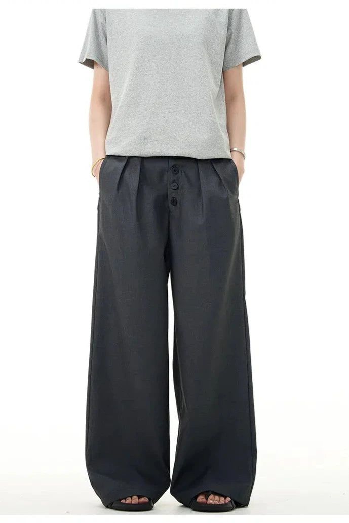 Button-Down Drape Trousers Korean Street Fashion Trousers By Mad Witch Shop Online at OH Vault