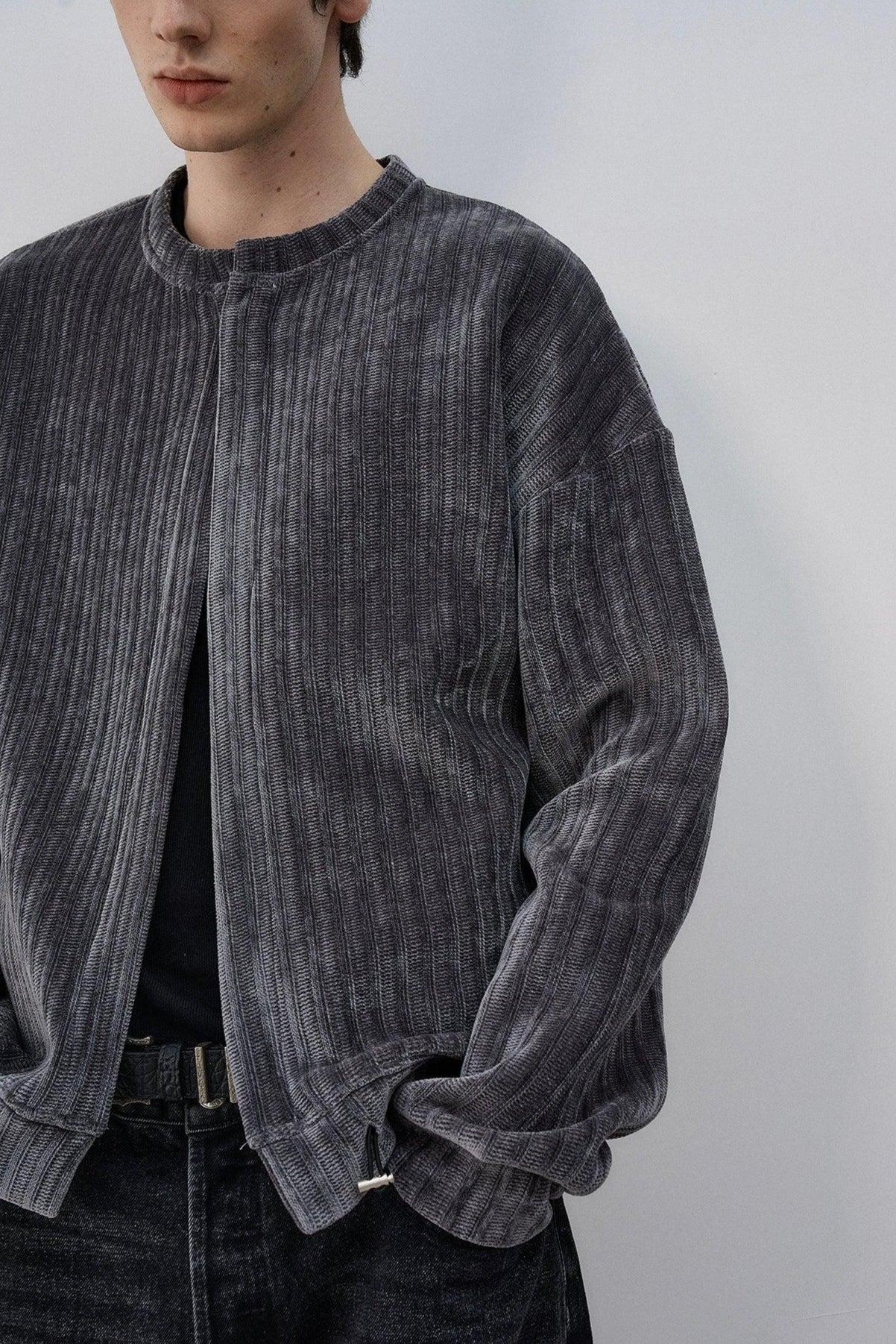 Clean Fit Stand Collar Textured Cardigan Korean Street Fashion Cardigan By MaxDstr Shop Online at OH Vault