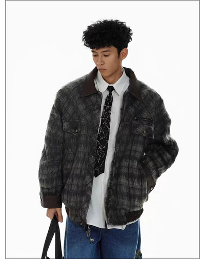 Fuzzy Spliced Plaid Jacket Korean Street Fashion Jacket By Mr Nearly Shop Online at OH Vault