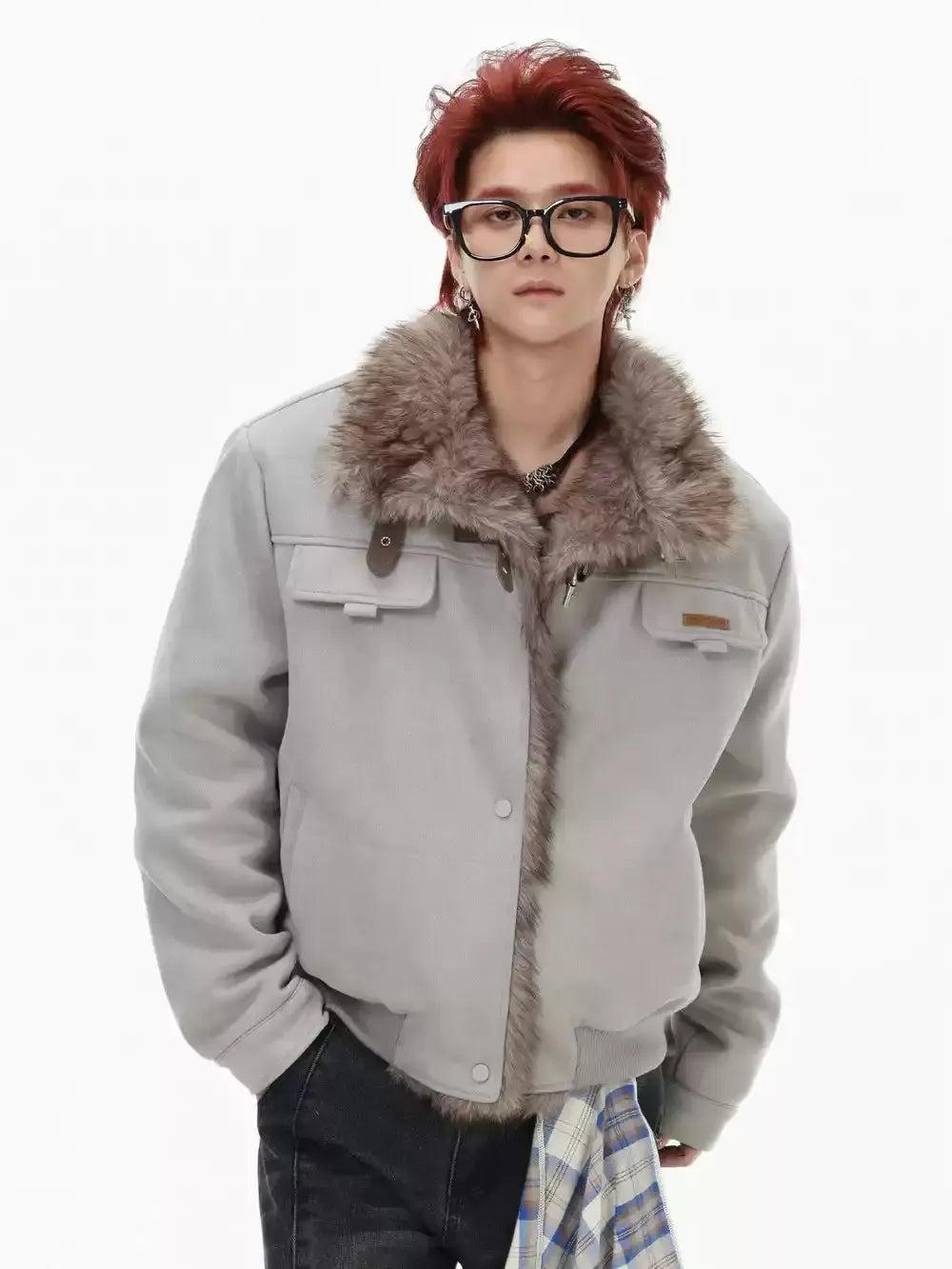 Strapped Fur-Trimmed Micro Suede Jacket Korean Street Fashion Jacket By INS Korea Shop Online at OH Vault