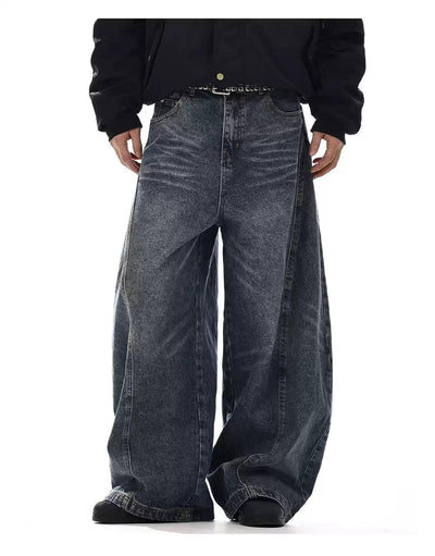 Washed Curved Seam Wide Jeans Korean Street Fashion Jeans By MEBXX Shop Online at OH Vault