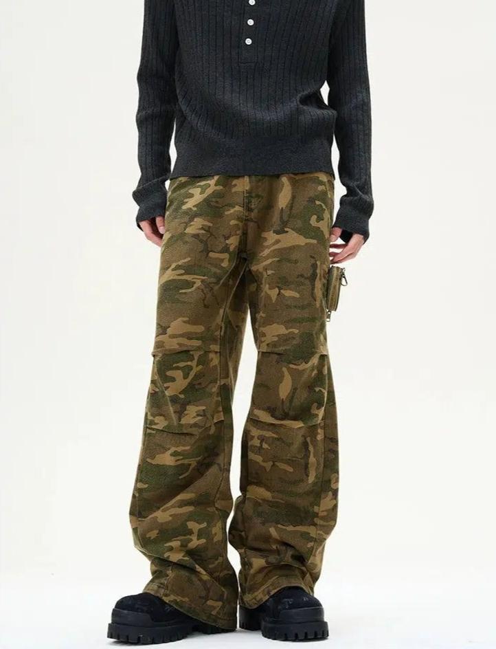 Vibrant Pleated Camo Cargo Pants Korean Street Fashion Pants By 77Flight Shop Online at OH Vault