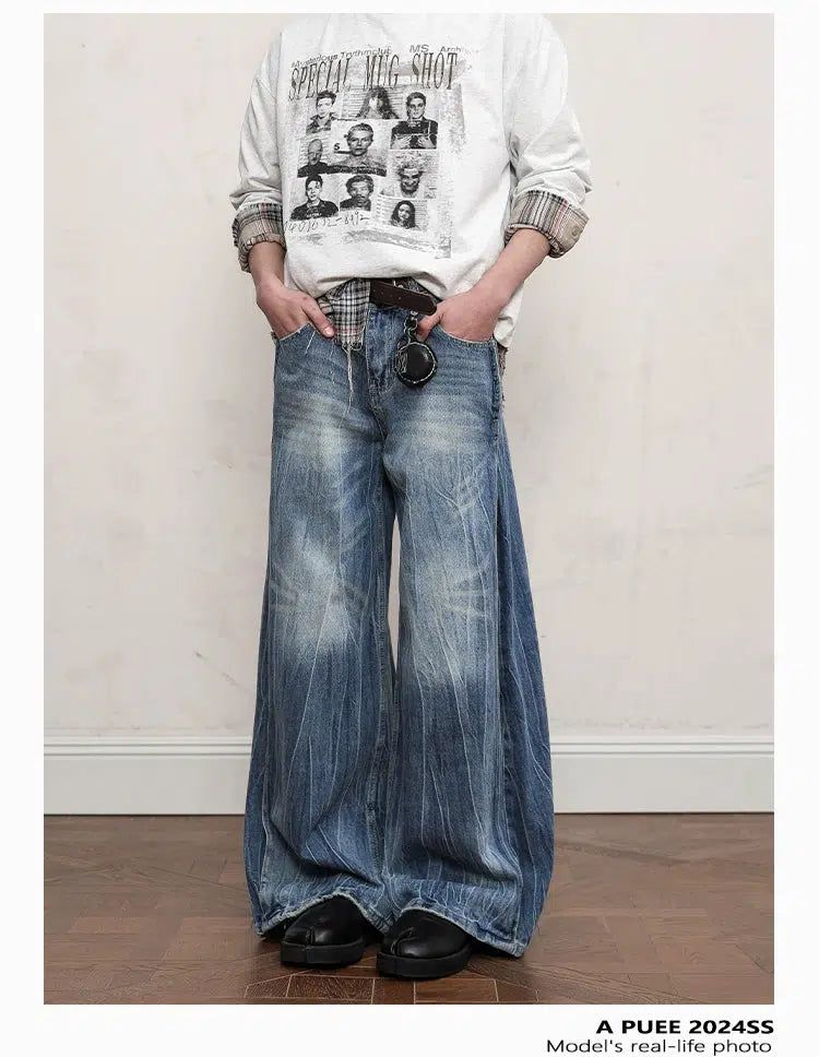 Lightning Whiskered Flare Jeans Korean Street Fashion Jeans By A PUEE Shop Online at OH Vault