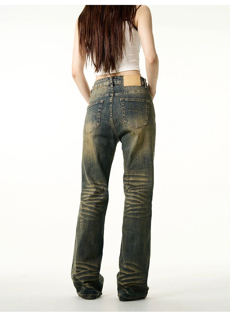 Gradient Cat Whisker Flared Jeans Korean Street Fashion Jeans By 77Flight Shop Online at OH Vault