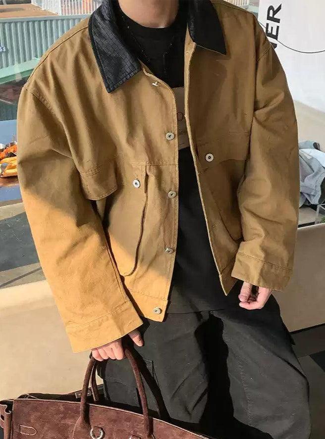PU Leather Lapel Flap Pocket Jacket Korean Street Fashion Jacket By Poikilotherm Shop Online at OH Vault