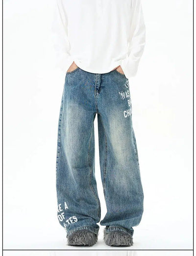 Faded Graffiti Letters Jeans Korean Street Fashion Jeans By 77Flight Shop Online at OH Vault