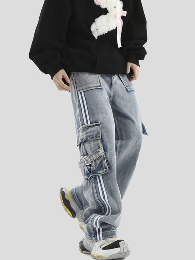 Strapped Side Pocket Jeans Korean Street Fashion Jeans By INS Korea Shop Online at OH Vault