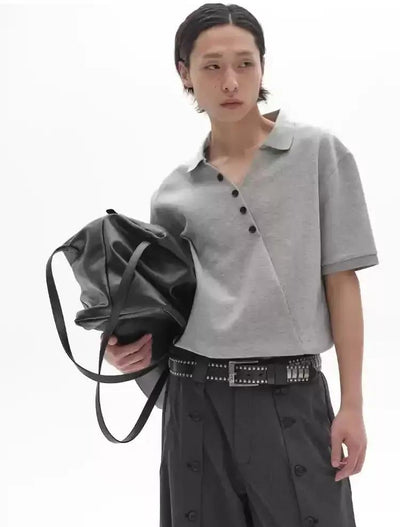 Diagonal Line Buttoned Polo Korean Street Fashion Polo By Pioneer of Heroism Shop Online at OH Vault