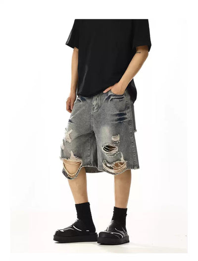 Faded Ripped Hole Denim Shorts Korean Street Fashion Shorts By MEBXX Shop Online at OH Vault