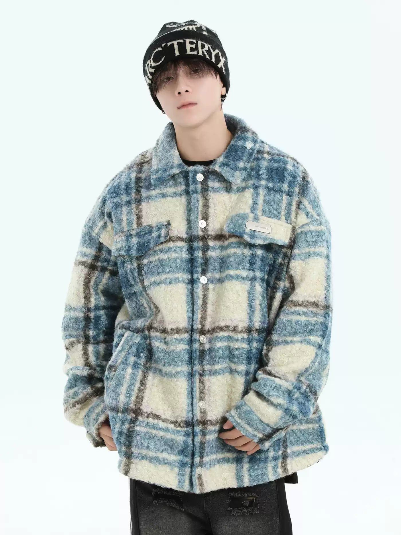 Fuzzy Plaid Lined Jacket Korean Street Fashion Jacket By INS Korea Shop Online at OH Vault