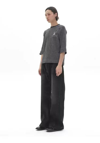 Pinstripe Mid-Length Sleeve T-Shirt Korean Street Fashion T-Shirt By Pioneer of Heroism Shop Online at OH Vault
