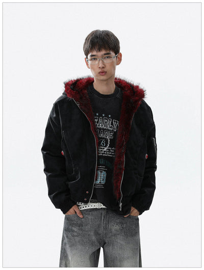 Contrast Fur Lining Hooded Jacket Korean Street Fashion Jacket By Mr Nearly Shop Online at OH Vault