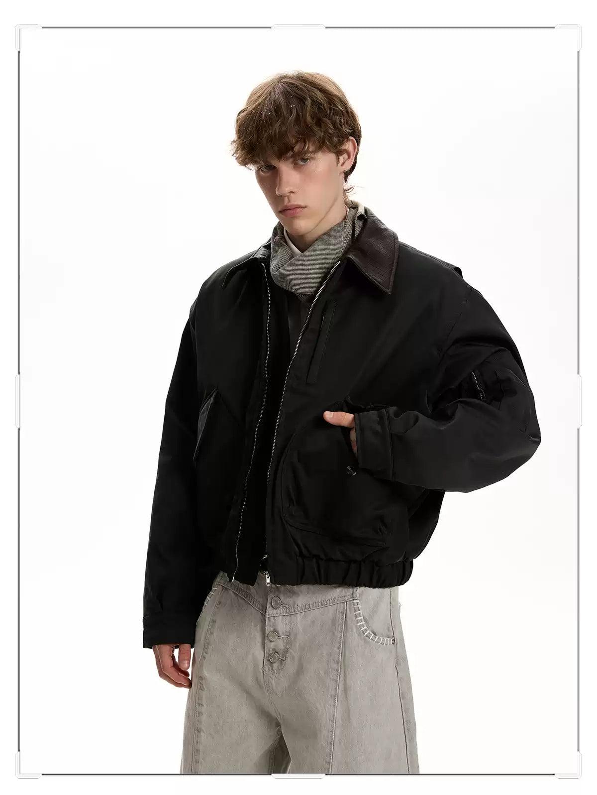 Woven Collar Bomber Jacket Korean Street Fashion Jacket By A PUEE Shop Online at OH Vault