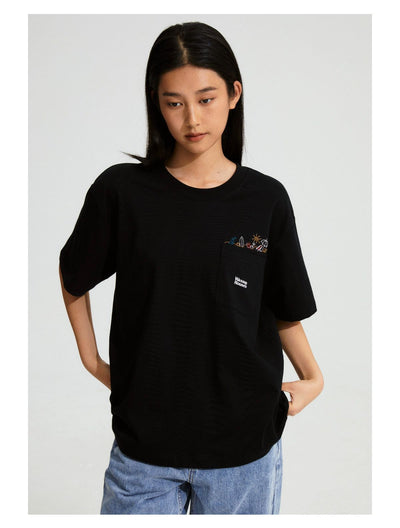 Front Pocket Subtle Embroidered T-Shirt Korean Street Fashion T-Shirt By WASSUP Shop Online at OH Vault