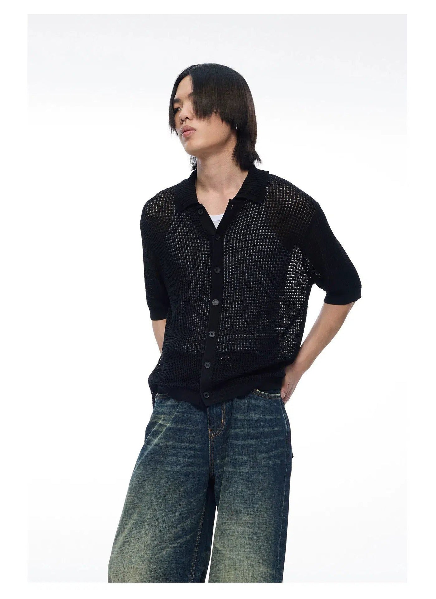 Polo Collar Knit Cardigan Korean Street Fashion Cardigan By Terra Incognita Shop Online at OH Vault