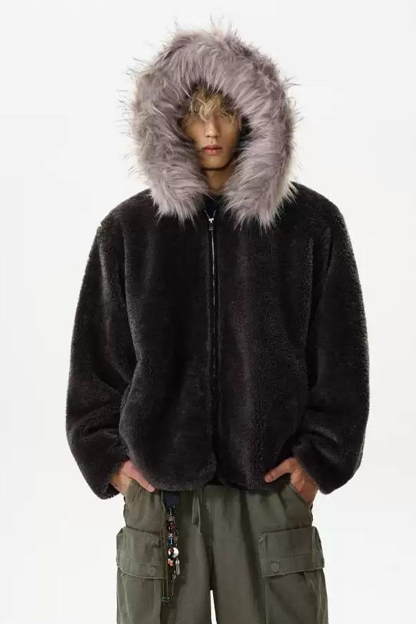 Fur Trimmed Hood Fleece Jacket Korean Street Fashion Jacket By A PUEE Shop Online at OH Vault