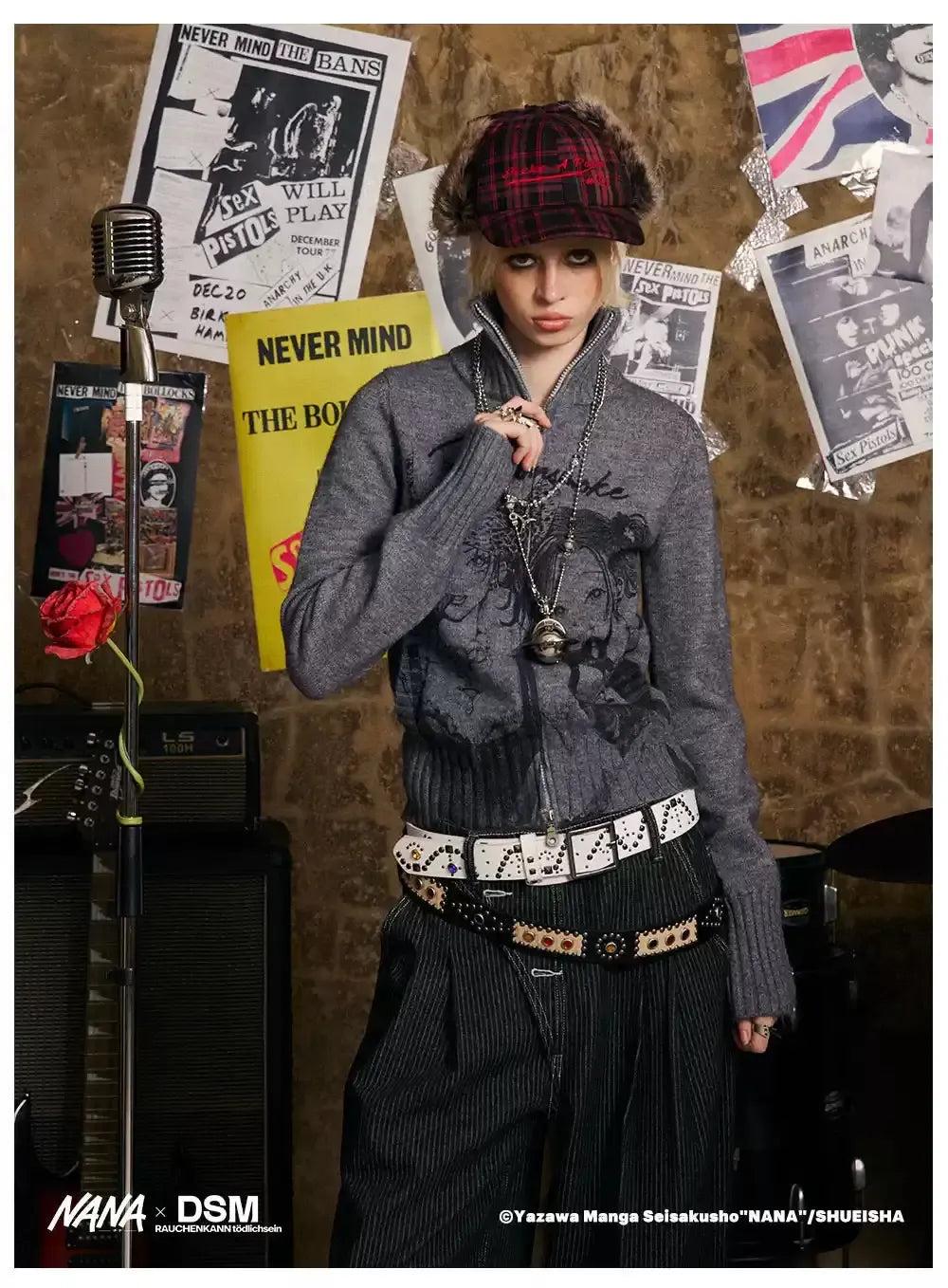 Stand Collar Graphic Print Zipped Sweater Korean Street Fashion Sweater By Donsmoke Shop Online at OH Vault