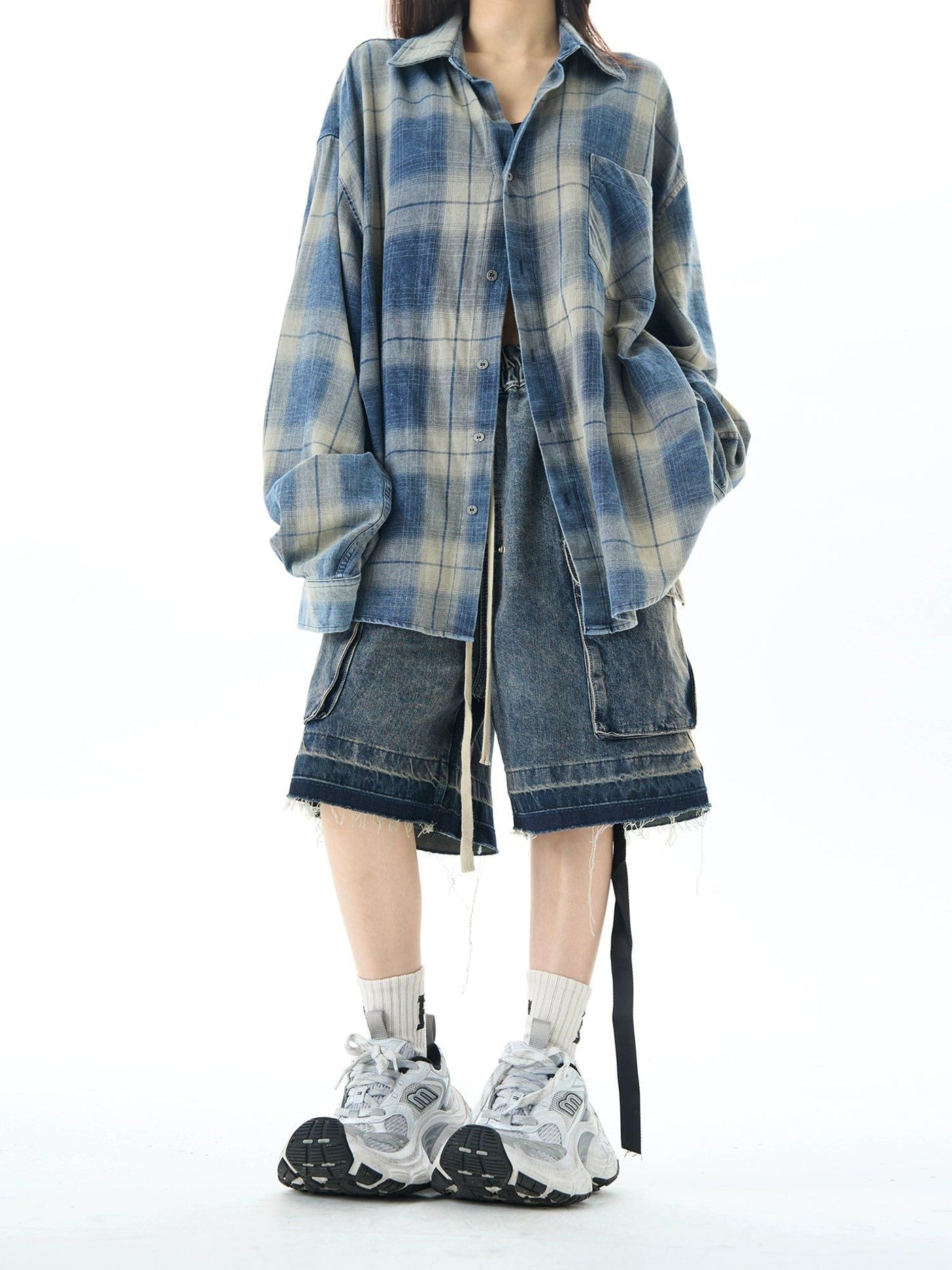 Gradient Raw Edge Denim Shorts Korean Street Fashion Shorts By MaxDstr Shop Online at OH Vault