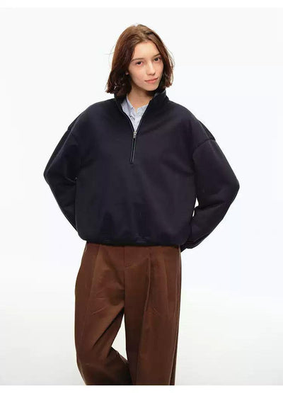 Half-Zipped Boxy Fit Crewneck Korean Street Fashion Crewneck By Country Moment Shop Online at OH Vault