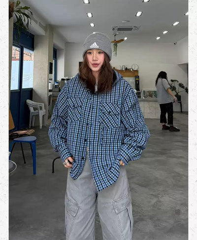 Plaid Pocket Buttoned Hoodie Korean Street Fashion Hoodie By Made Extreme Shop Online at OH Vault