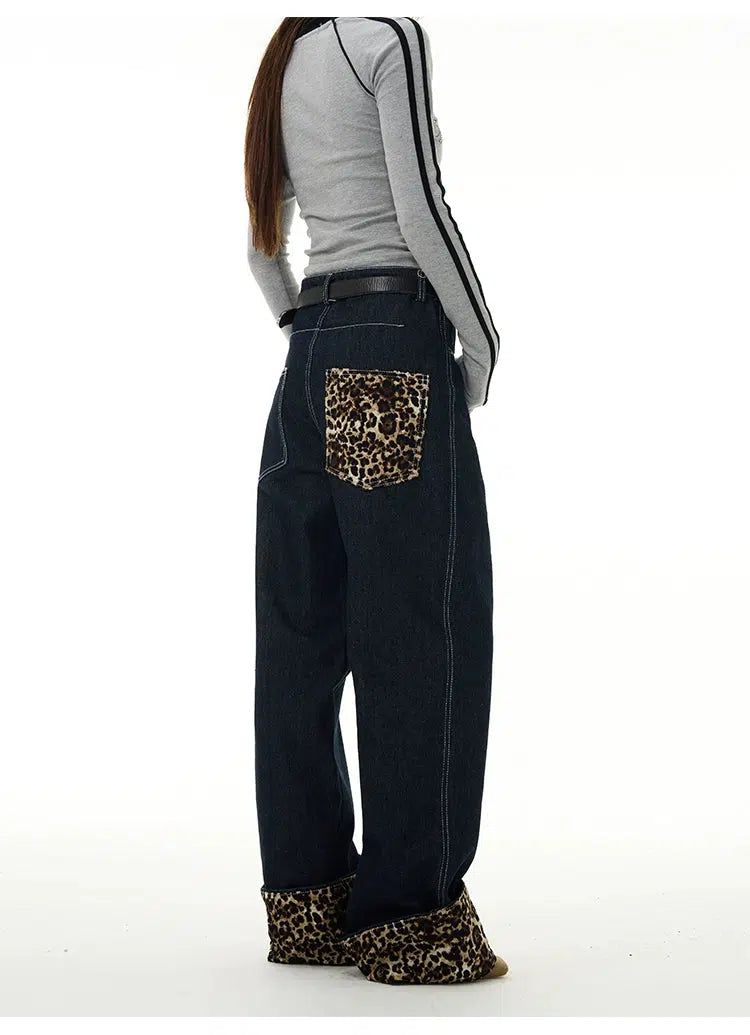 Leopard Fold Hem Jeans Korean Street Fashion Jeans By 77Flight Shop Online at OH Vault