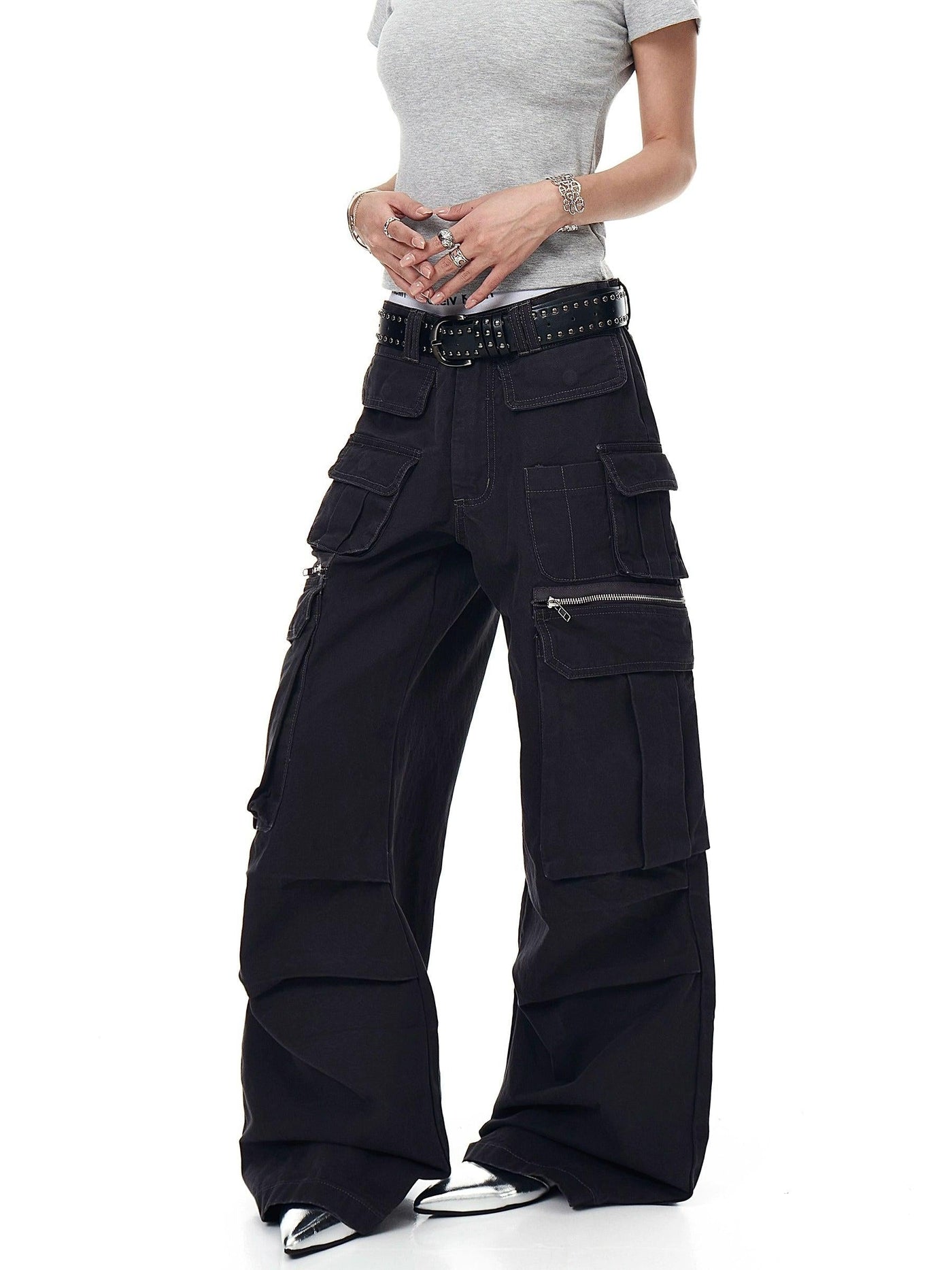 Pleated Multi Pockets Cargo Jeans Korean Street Fashion Jeans By Blacklists Shop Online at OH Vault