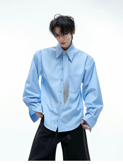 Metallic Buttons Neck-Tie Shirt Korean Street Fashion Shirt By Argue Culture Shop Online at OH Vault