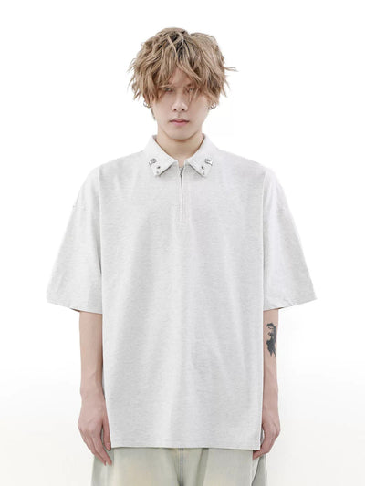 Metal Collar Detail Zipped Polo Korean Street Fashion Polo By Mr Nearly Shop Online at OH Vault