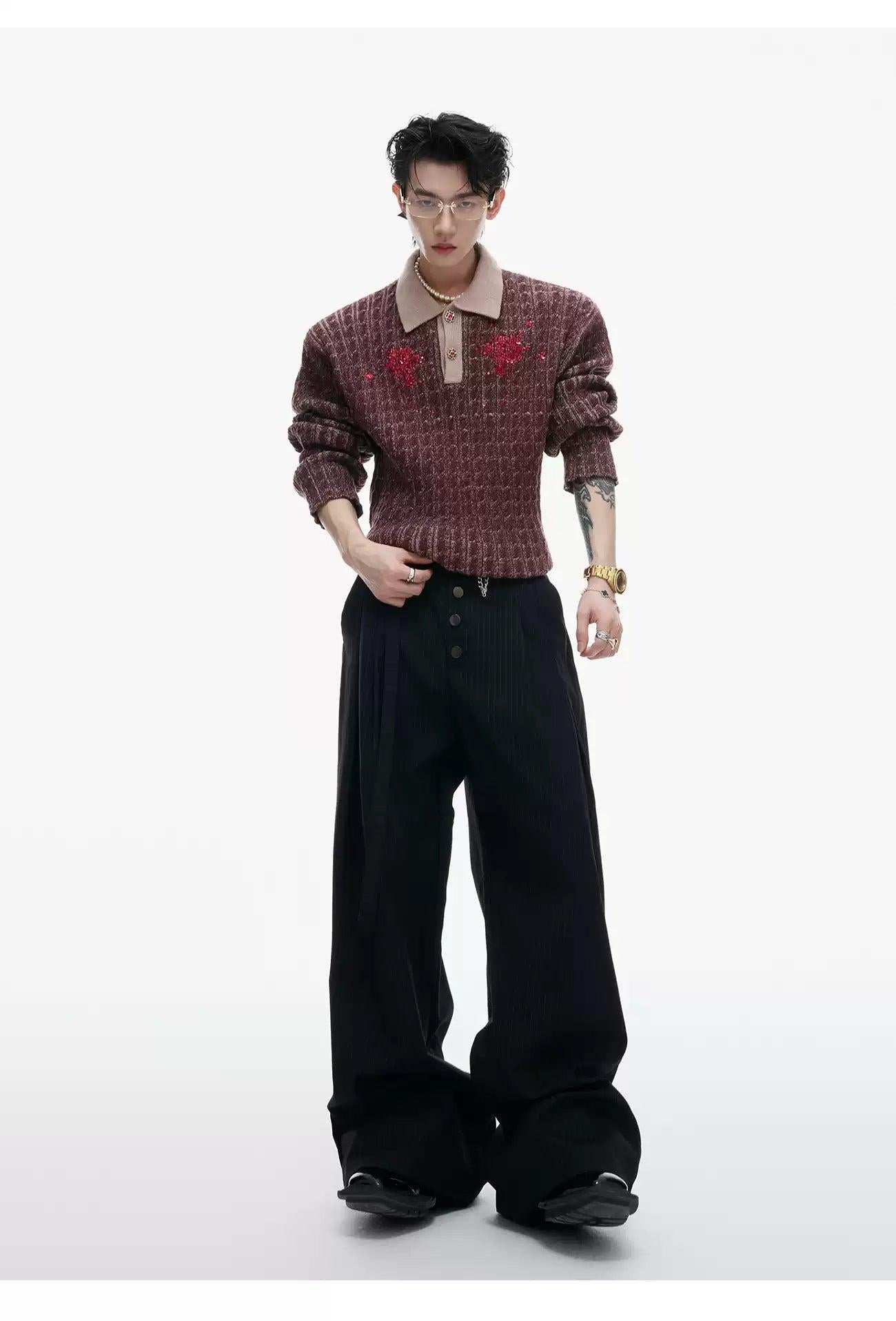 Contrast Cable Knit Polo Neck Sweater Korean Street Fashion Sweater By Argue Culture Shop Online at OH Vault