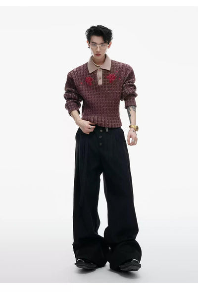 Contrast Cable Knit Polo Neck Sweater Korean Street Fashion Sweater By Argue Culture Shop Online at OH Vault