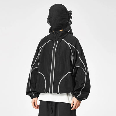 Three-Color Curved Cut Reversible Windbreaker Jacket Korean Street Fashion Jacket By Symbiotic Effect Shop Online at OH Vault