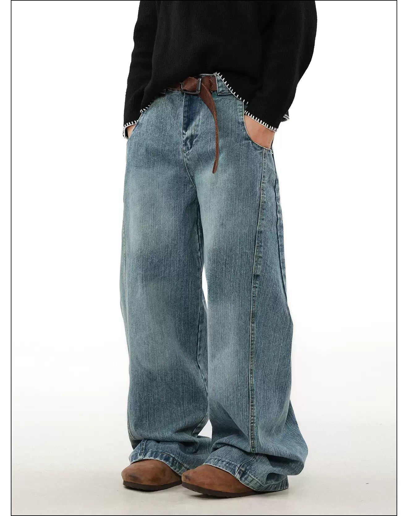 Structured Faded Wide Leg Jeans Korean Street Fashion Jeans By Mr Nearly Shop Online at OH Vault