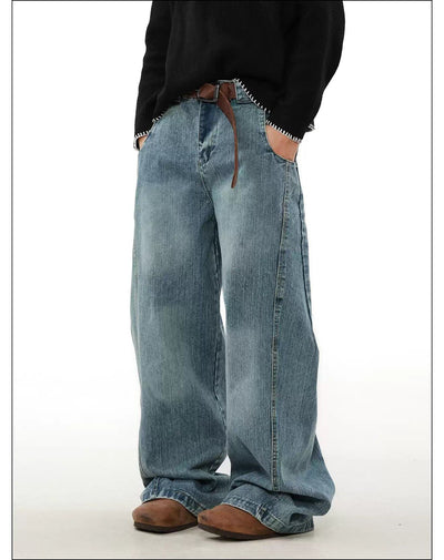 Structured Faded Wide Leg Jeans Korean Street Fashion Jeans By Mr Nearly Shop Online at OH Vault